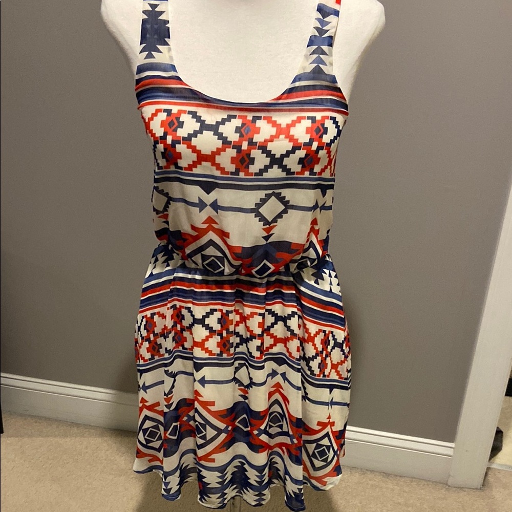 White and Blue Sleeveless Scoop Neck Sundress